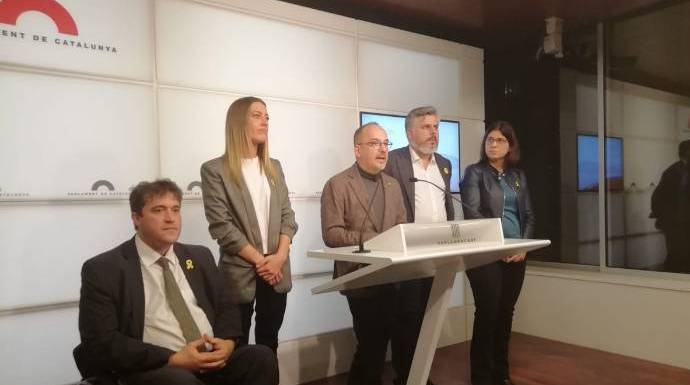 Los dirigentes del PDeCAT, este jueves, anunciando la enmienda a la totalidad a los PGE de Sánchez.