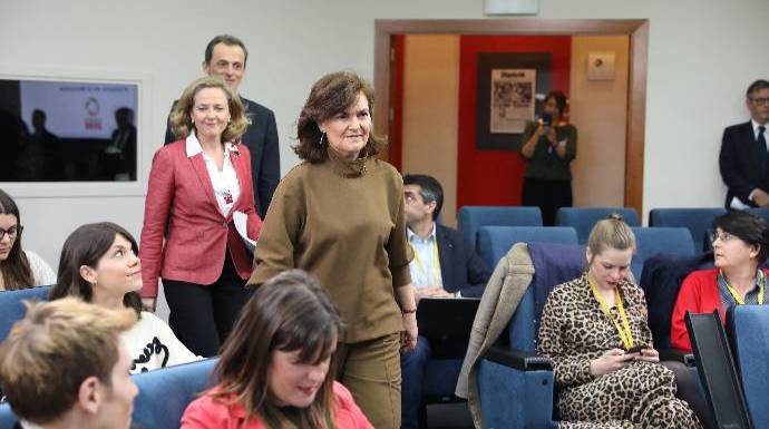 Carmen Calvo, a su llegada a la rueda de prensa posterior al Consejo de Ministros.