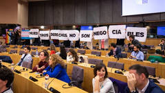 Asistentes de los eurodiputados de Podemos montaron el escrache a Ortega Smith