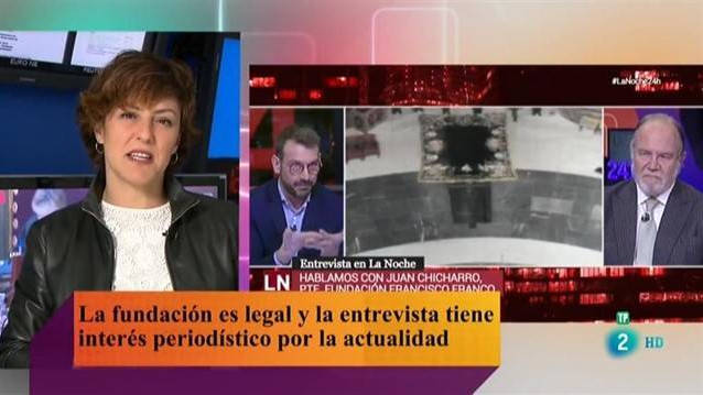 Cristina Ónega, dando explicaciones sobre la entrevista en TVE al presidente de la Fundación Franco