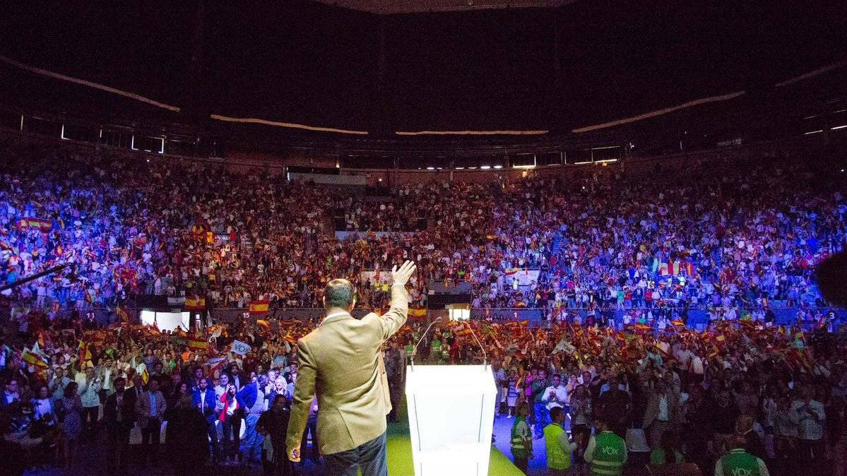 Aspecto de multitudinario mitin de Vox este fin de semana en Leganés