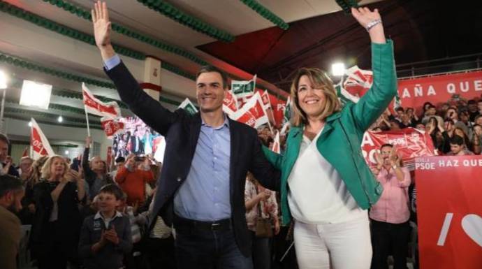 Susana Díaz y Pedro Sánchez, este jueves en el arranque de la campaña del 28-A.