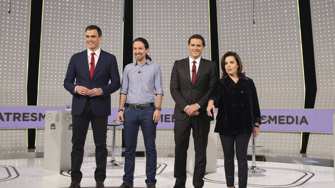 El debate del 7 de diciembre de 2015, con Iglesias y Rivera, sin representación aún en el Parlamento