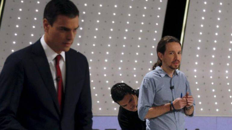 Pablo Iglesias y Pedro Sánchez, en el debate de TVE