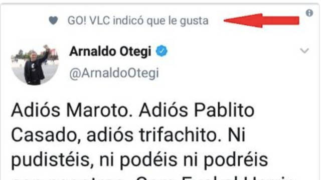 Tuit de Arnaldo Otegi, marcado como 'me gusta' por la cuenta del Ayuntamiento
