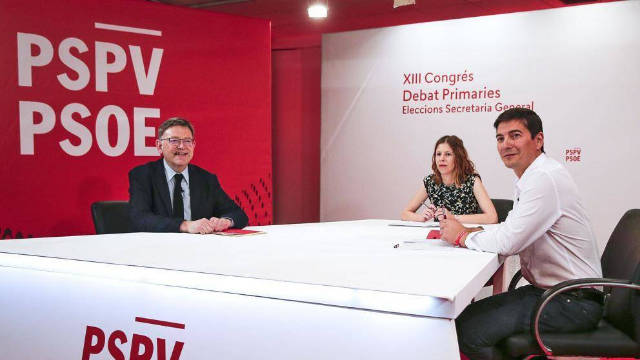 Ximo Puig y Rafa García en un debate en la campaña por la secretaria general del PSPV.