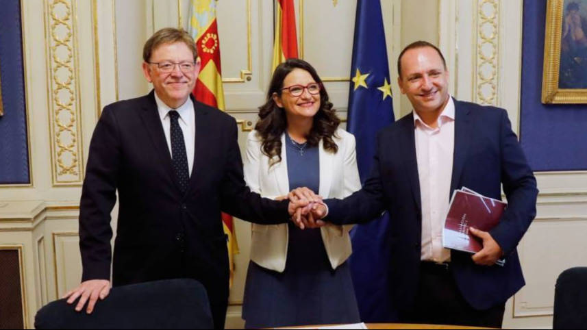 Los tres socios en la Comunidad Valenciana, donde se ha ensanchado el Gobierno para meter a Podemos.