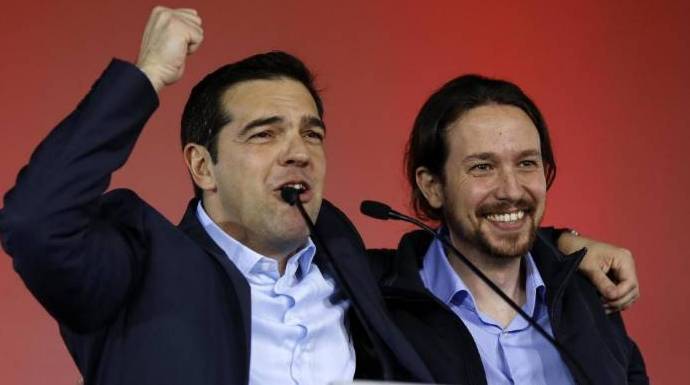 Alexis Tsipras, barrido en las urnas este domingo, en un acto conjunto con Pablo Iglesias.