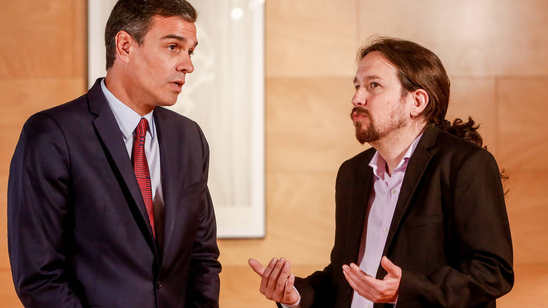 Pedro Sánchez y Pablo Iglesias, el pasado martes en el Congreso antes de su reunión