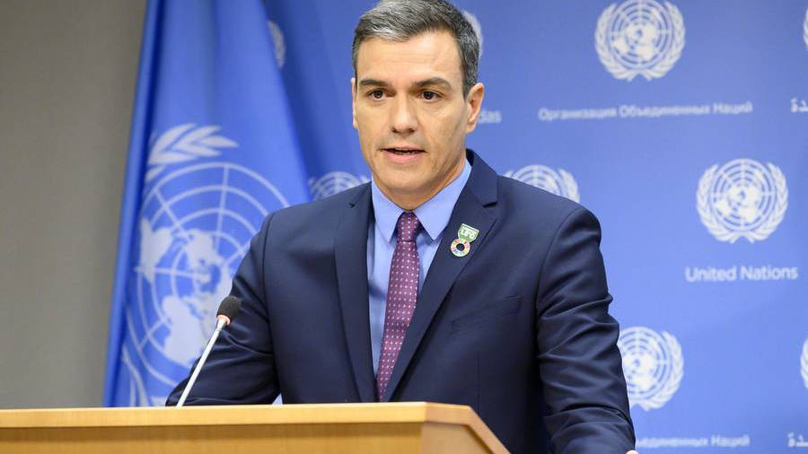 Pedro Sánchez durante su discurso en la ONU