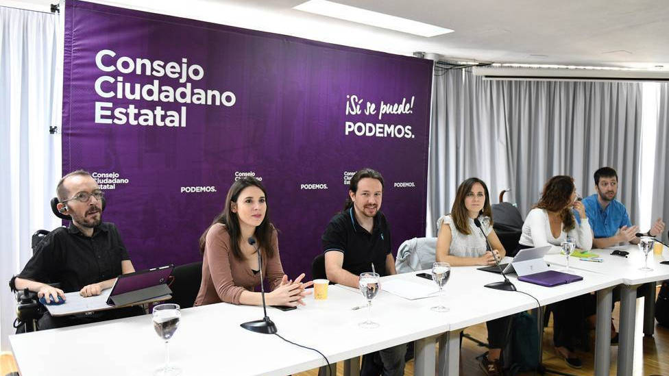La cúpula de Podemos, instantes antes del encuentro