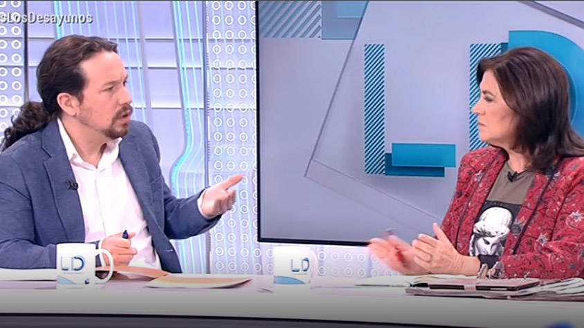 Pablo Iglesias y Lucía Méndez este miércoles en TVE.