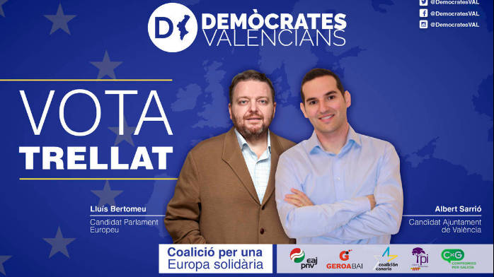 Cartel electoral de Demòcrates en las elecciones de mayo al Parlamento Europeo y al Ayuntamiento de Valencia