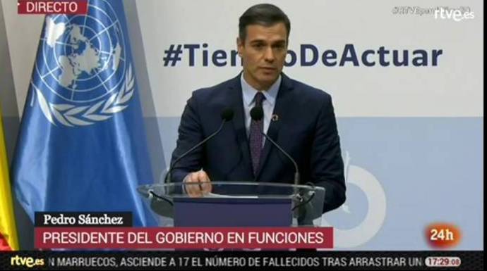 Pedro Sánchez, este lunes en una rueda de prensa junto al secretario general de la ONU.