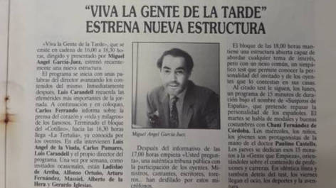 Un recorte de periódico sobre el programa que presentaba Miguel Ángel García-Juez.