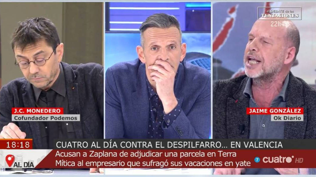 Juan Carlos Monedero, Joaquín Prat y Jaime González en "Cuatro al día"
