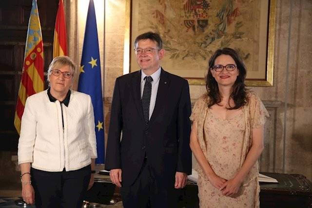 La consellera de Sanidad, Ana Barceló, el presidente Ximo Puig y la portavoz del Consell, Mónica Oltra