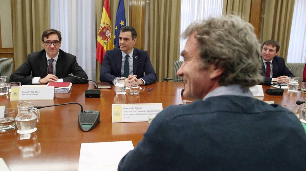 Pedro Sánchez en la reunión del comité de seguimiento del coronavirus.