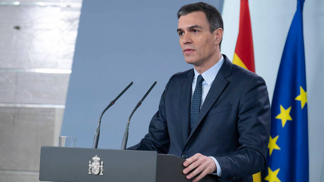 Pedro Sánchez durante el anuncio de la prórroga del estado de alarma.