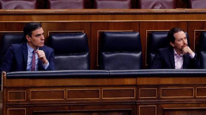 Iglesias y Sánchez este miércoles en el Congreso.