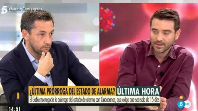 Javier Negre, a la derecha, en una reciente discusión con Javier Ruiz en Telecinco