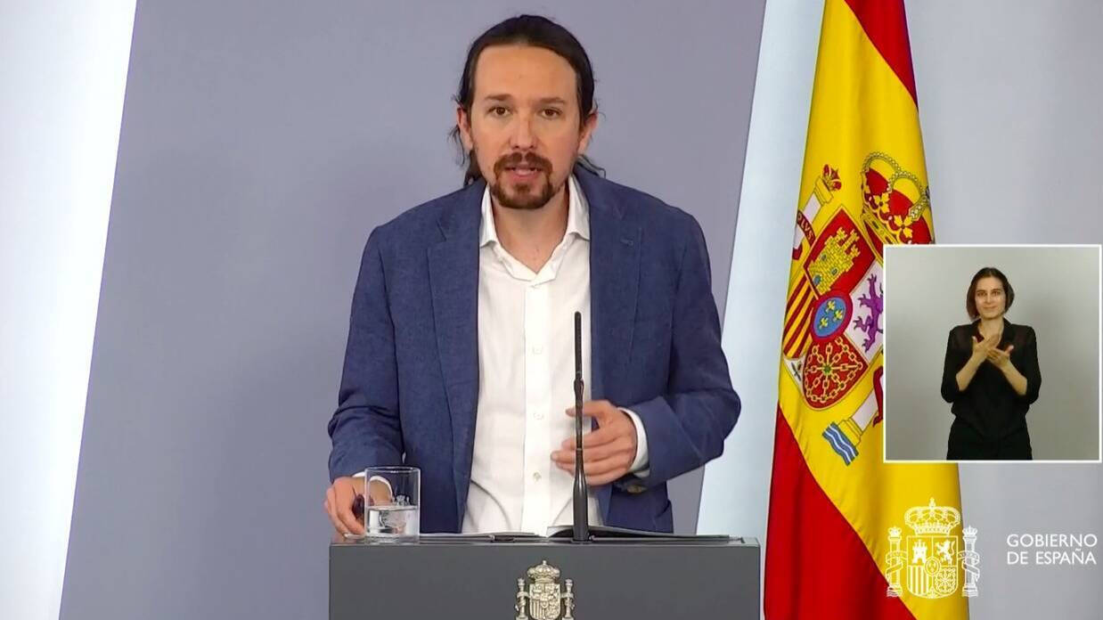 Pablo Iglesias durante la rueda de prensa de este viernes en La Moncloa.