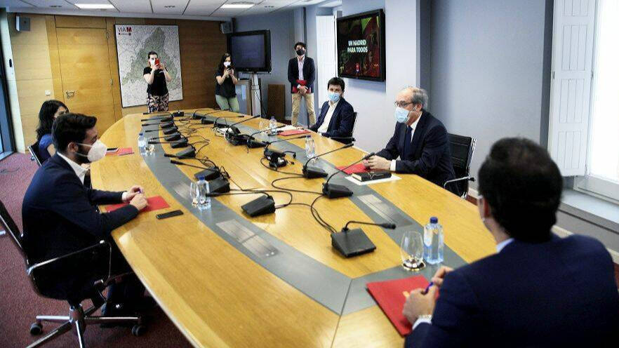 La reunión de este lunes presidida por Aguado con el PSOE, Más Madrid, Podemos y el propio Cs.