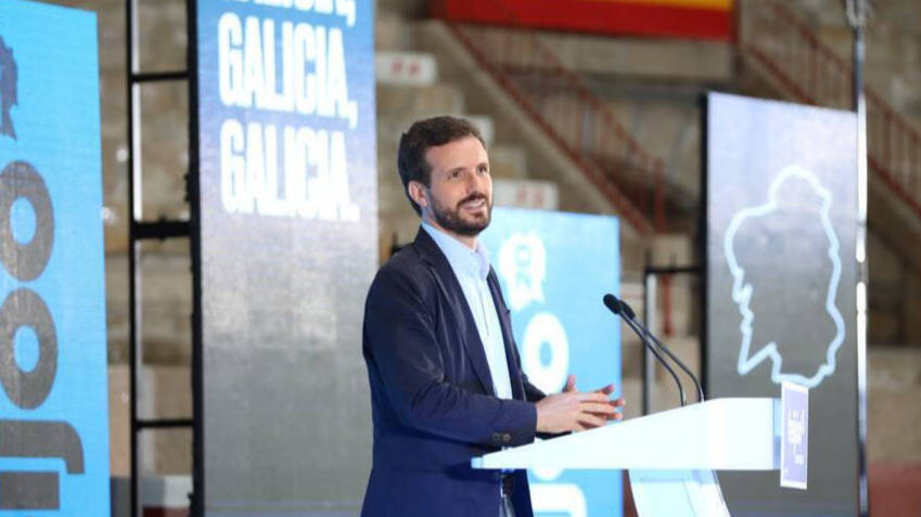 Pablo Casado, durante un mitin en Galicia.