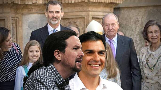 Sánchez e Iglesias, con la Familia Real de fondo