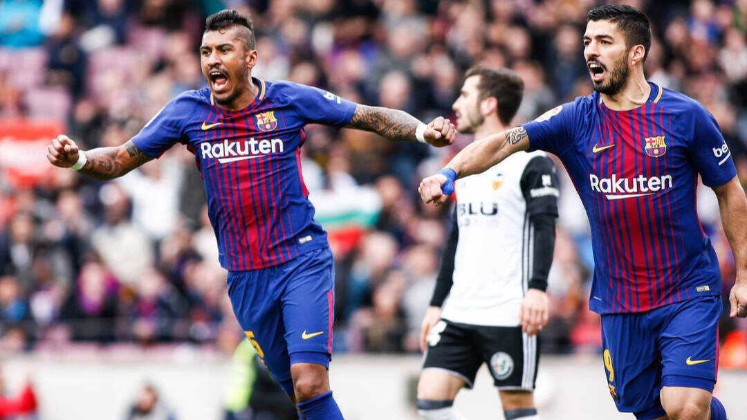 Paulinho, celebrando un gol de los que marcó con la camiseta del FC Barcelona.