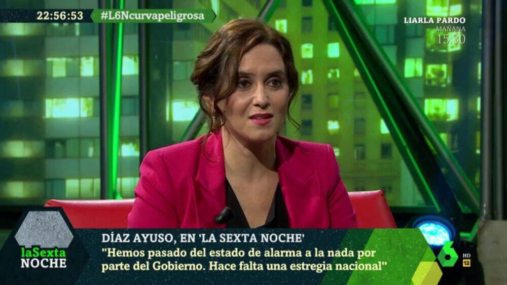Isabel Díaz Ayuso, en La Sexta Noche