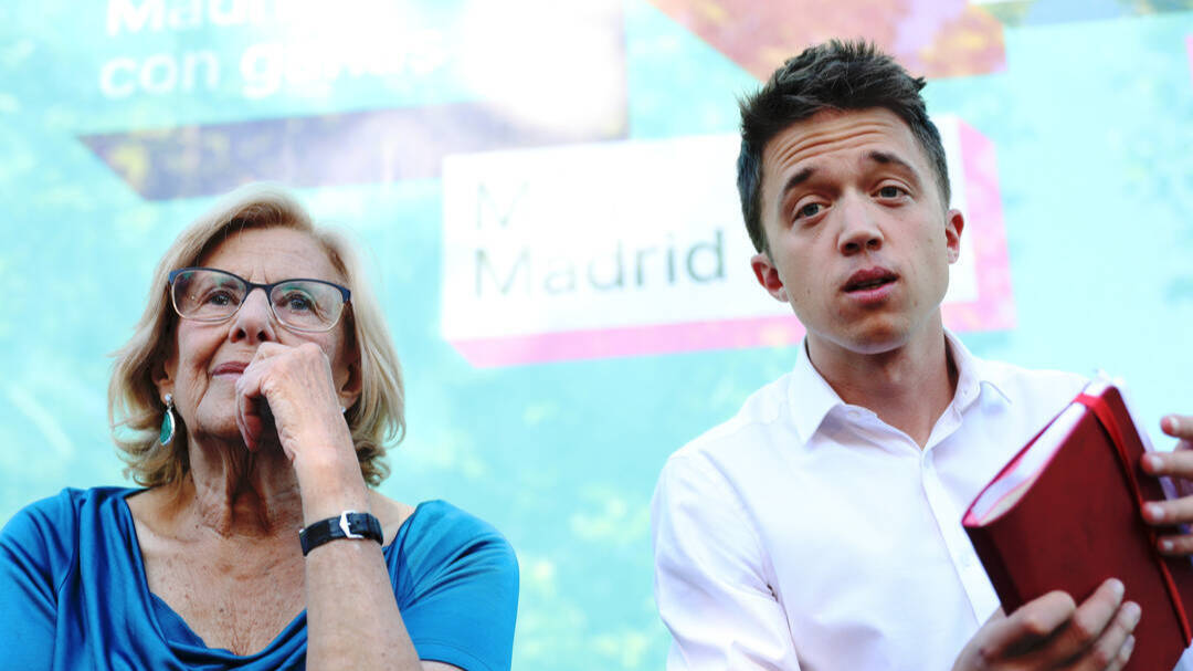 Manuela Carmena e Íñigo Errejón en un acto electoral de Más Madrid.