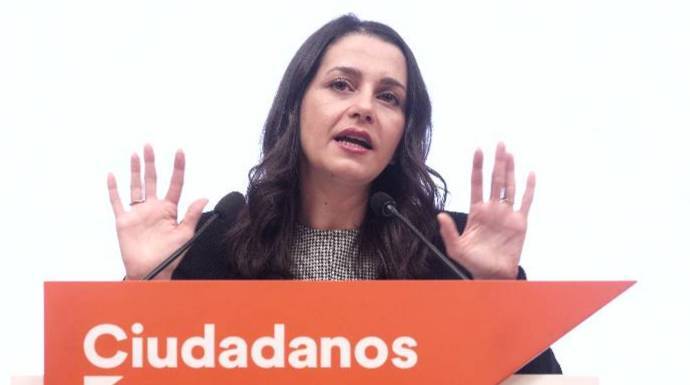 Inés Arrimadas, este martes en su comparecencia en la sede de Cs.