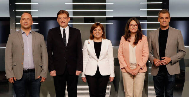 Martínez Dalmau (Podemos), Puig (PSOE),Bonig (PP), Oltra (Compromís) y Cantó (Ciudadanos)