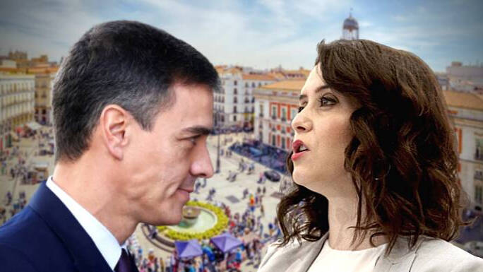 Pedro Sánchez e Isabel Díaz Ayuso, en la Puerta del Sol