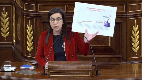 La diputada Ana Belén Vázquez con el gráfico de los etarras acercados por Marlaska.