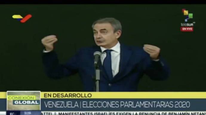 Zapatero, en su polémica intervención desde Caracas en defensa de Maduro este pasado domingo.