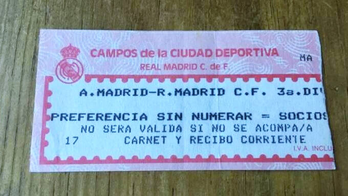 Entrada del partido de Copa del Rey que el Atlético de Madrid disputó contra el Real Madrid C en la Ciudad Deportiva. 