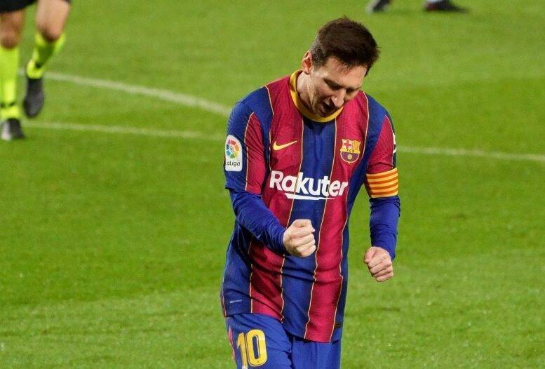 Leo Messi, celebrando un gol reciente con la camiseta del Barcelona. 
