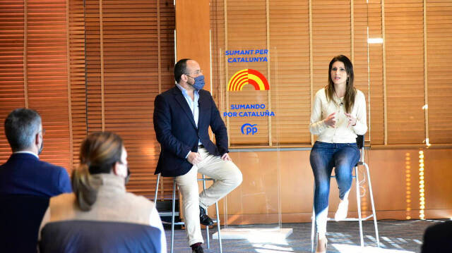 La nº 2 del PP en Cataluña, Lorena Roldán -ex de Ciudadanos- durante un acto preelectoral
