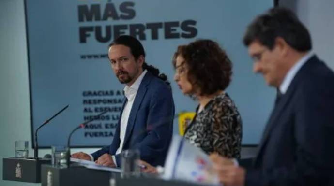 Iglesias, Montero y Escrivá, en una comparecencia en Moncloa.
