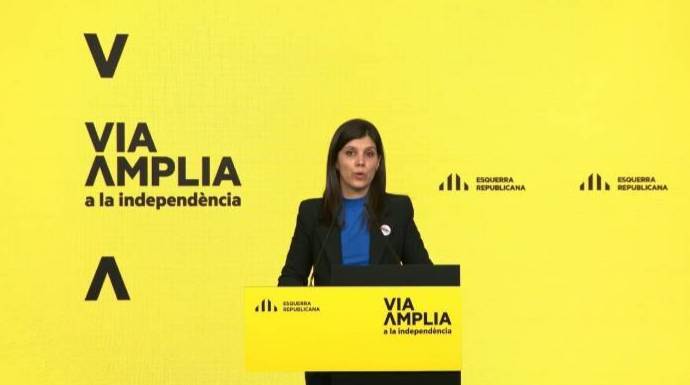 La portavoz de ERC, Marta Vilalta, este lunes presentando las líneas maestras de la campaña.