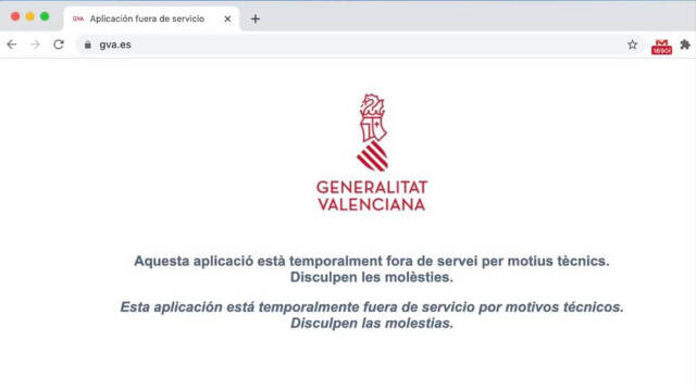 Página web de la Generalitat colapsada.
