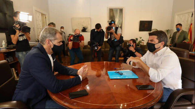 El síndic de Cs, Toni Cantó, y el presidente provincial, Carlos Mazón (PP) en una reunión reciente / FOTO de archivo