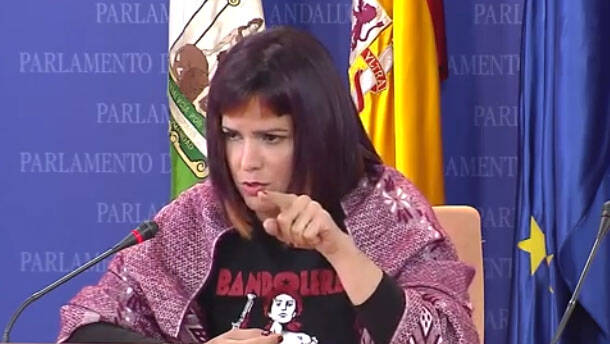 Teresa Rodríguez este lunes en el Parlamento de Andalucía. 