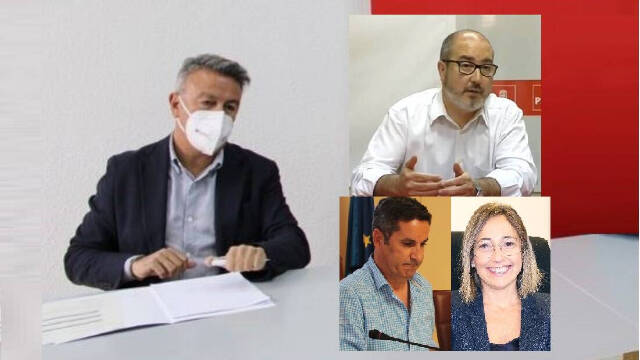 El secretario general del PSPV en Alicante, José Chulvi (izquierda) y algunos de los cargos socialistas con causas judiciales pendientes