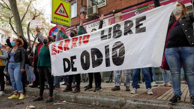Distrito de Ciudad Lineal de Madrid, en una protesta frente a un acto de campaña de Vox / Jesús Hellín / Europa Press