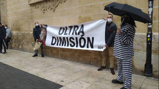 Un grupo de manifestantes exige la dimisión de Oltra frente a Les Corts