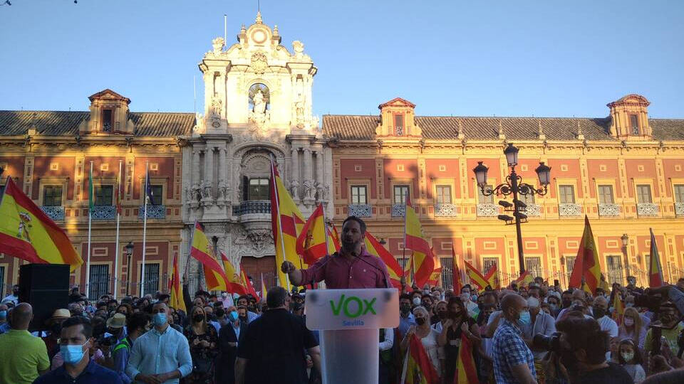 El líder de Vox, Santiago Abascal, hoy a las puertas del palacio de San Telmo.
