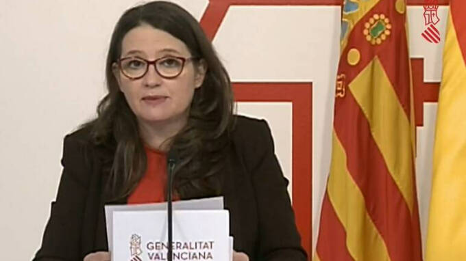Mónica Oltra tras la rueda de prensa del Consell